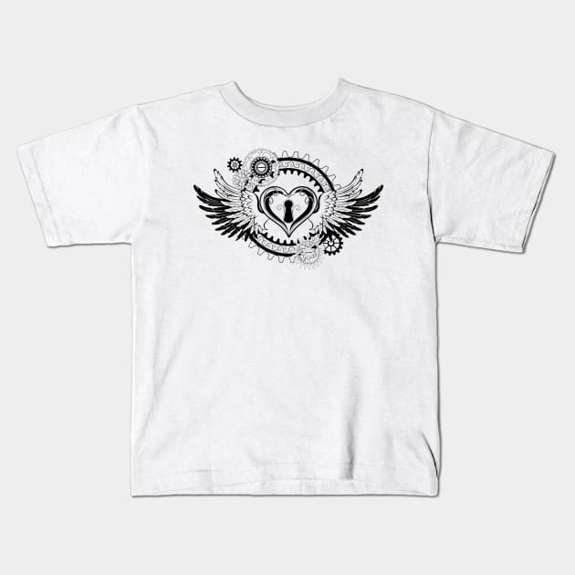 Steampunk Winged Mechanical Heart Kids T-Shirt by Blackmoon9